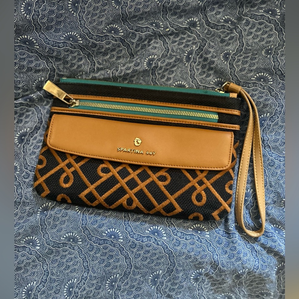Spartina 449 Mareena Ava wristlet leather linen phone cardholder wallet purse